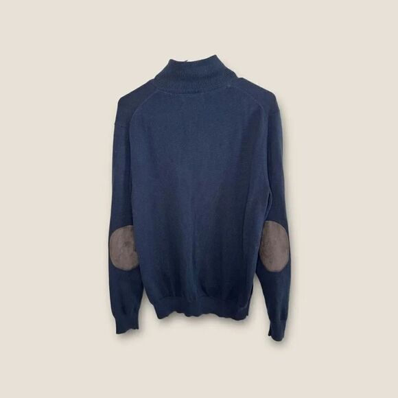 Wilkins Bros. 1/4 ZIP Sweater Mens M Navy Blue  Cotton Elbow Patches Med Weight - Picture 2 of 4
